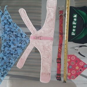 DOG🐕BDL Pink Fluffy Pet Harness,Floral Bandana,Bandanas,Collar,Nail Clippers.
